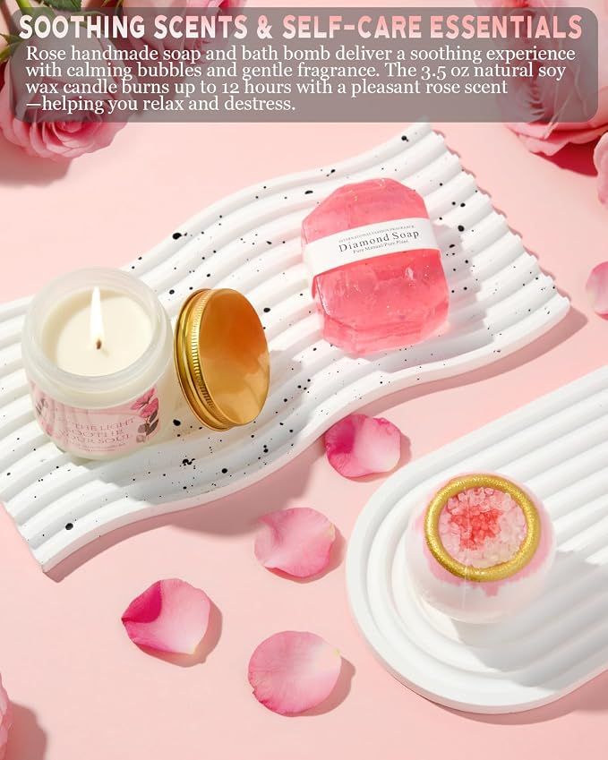 Gifts for Women, Teen Girl Gifts Trendy Stuff, 10PC Birthday Gift for Her, Girl, Teenage, Daughter, Sister, Best Friend Unique Rose Self Care Set Ideas Mothers Day Gift for Mom Wife Friendship Teacher