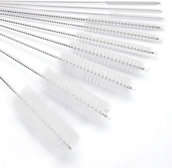 CiaraQ Bottle Cleaning Brushes, 8 Inch Nylon Tube Brush Set, Cleaner for Narrow Neck Bottles Cups with Hook, Set of 10pcs.