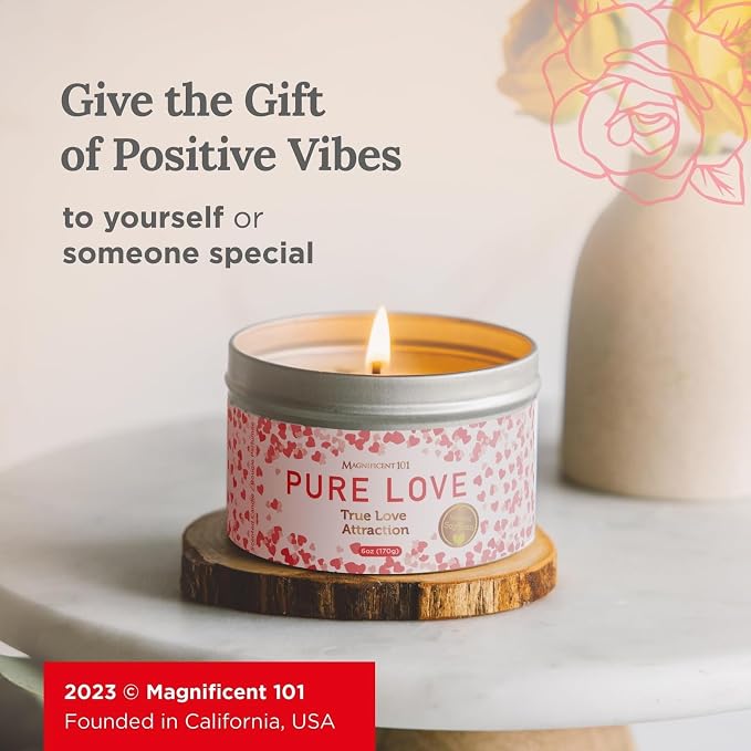 Magnificent 101 Long Lasting Pure Love Aromatherapy Tin Candle | 6 Oz - 35 Hour Burn | All Natural Soy Wax with Sage, Rose, Lavender for Energy Cleansing, Purification, Manifestation