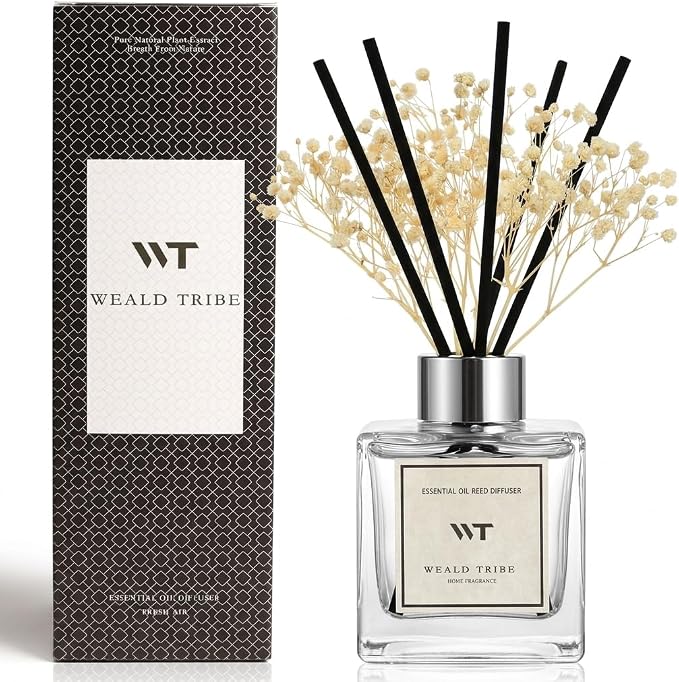 Real Flower Stick Diffuser Set Hotel White Tea Scent for Bathroom Accessories Shelf Decor & Air Fresheners, Sticks Defusers with 5.1 fl oz Essential Oils, House Bedroom Office Decor & Gifts