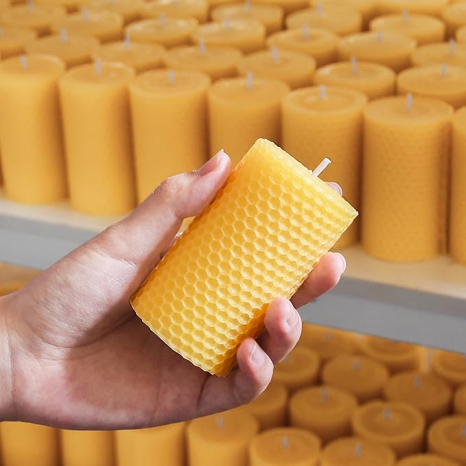 DEYBBY Beeswax Honeycomb Rolled Pillar Candles Set of 6 - Handmade Pure Organic Bees Wax Candles for Home Study Decor Housewarming Gift (2×3.3 in)