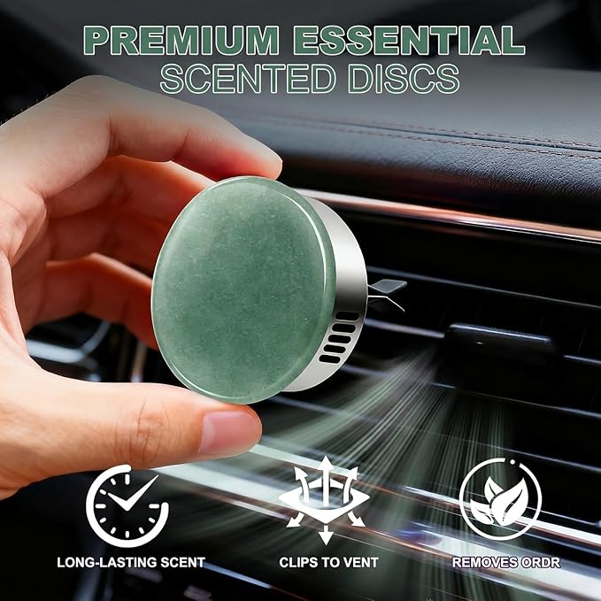 Car Vent Freshener Natural Green Aventurine Air Freshener Gift Box Scented Diffuser with 5 Unique Fragrances (Cologne, BlueBell, Bergamot, Rose, Tea Fragrance) -Long-Lasting Aromatherapy for Car