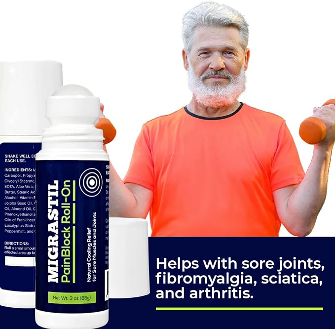 Migrastil PainBlock Roll-On 3 oz - Topical Roll-On for Muscle Aches, Cramps, Joint & Nerve Discomfort. Works Great on Shoulders, Neck, Feet, Knees, Legs, Back, Elbows, Hips, Etc. (2)