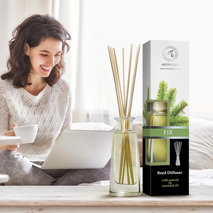 Pine Reed Diffuser 3.4 Fl Oz - Fresh & Long Lasting Coniferous Aroma - Pine Scented Diffuser - Home - Gift Set for Aromatherapy - Great Room Air Fresheners - Pine Tree Oil Diffuser