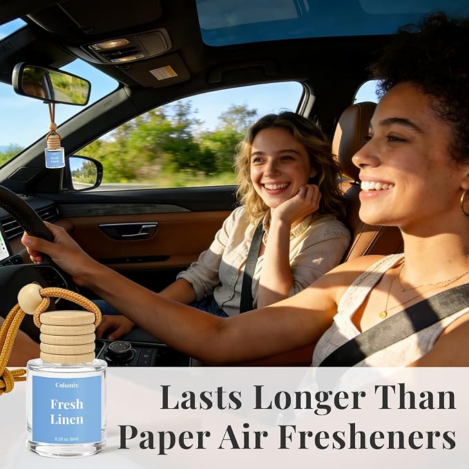 Fresh Linen Car Air Fresheners, Colomix Hanging Car Odor Eliminator 2 Packs | Compact Freshener Accessories for Car, Closet and More
