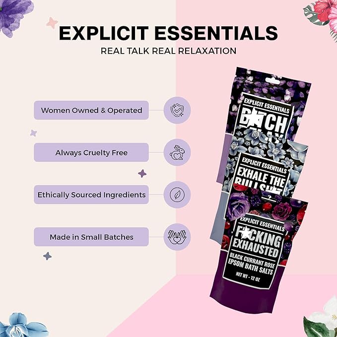 Explicit Essentials Bath Salts Gift Set | 3 Relaxing Epsom Salt Bath Soaks | Aromatherapy Epsom Salt Variety Pack for Stress Relief, Muscle Recovery & Self-Care Gifts