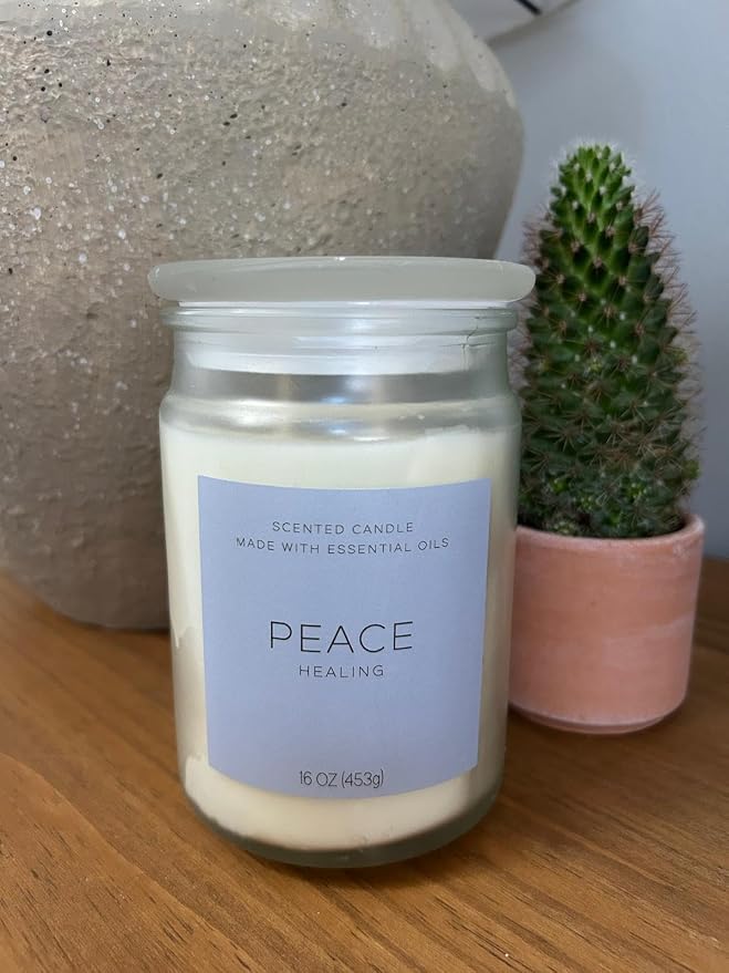 Peace Healing Scented Candle 16oz – Handcrafted Essential Oil Candle with Calming Notes of Lavender, Eucalyptus & Sage – Stress Relief & Relaxation Candle Made in USA