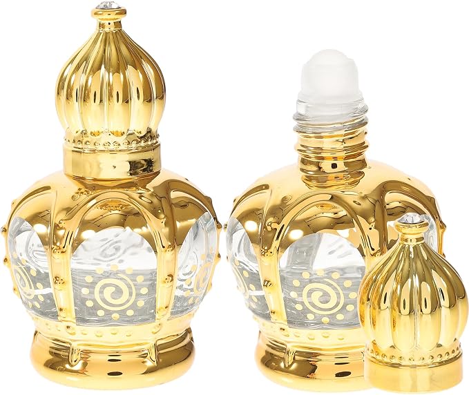 UKCOCO 2 Pcs 15ml Glass Roller Bottles for Essential Oil and Perfume, Empty Small Refillable Roll-on Bottles with Electroplated Crown Caps, Suitable for Travel and Personal Care