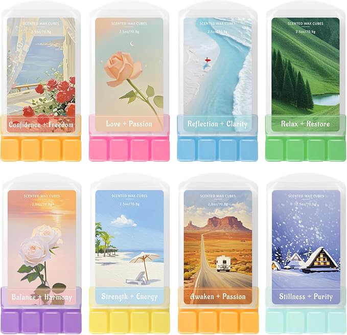 SCENTORINI Wax Melts, Soy Wax Cubes for Relax Healing, Summer Scents Wax Tarts for Warmer, Highly Scented Wax Melts Gift Set for Home Fragrance, 8 Pack
