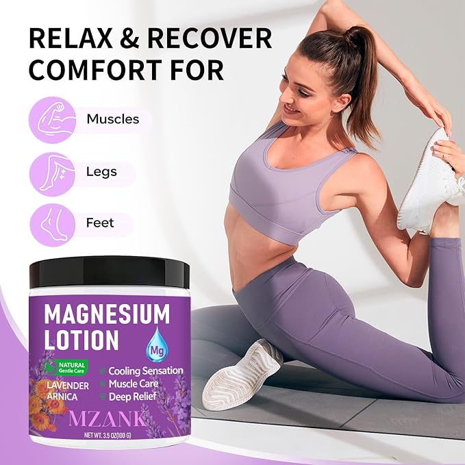 MZANK Magnesium Lotion with Lavender & Arnica – Fast-Absorbing Magnesium Cream for Restful Sleep,Muscle Relief and Relaxation,Deep Moisturizing Care for Hands,Legs,Feet,Self-Care Gift for Women