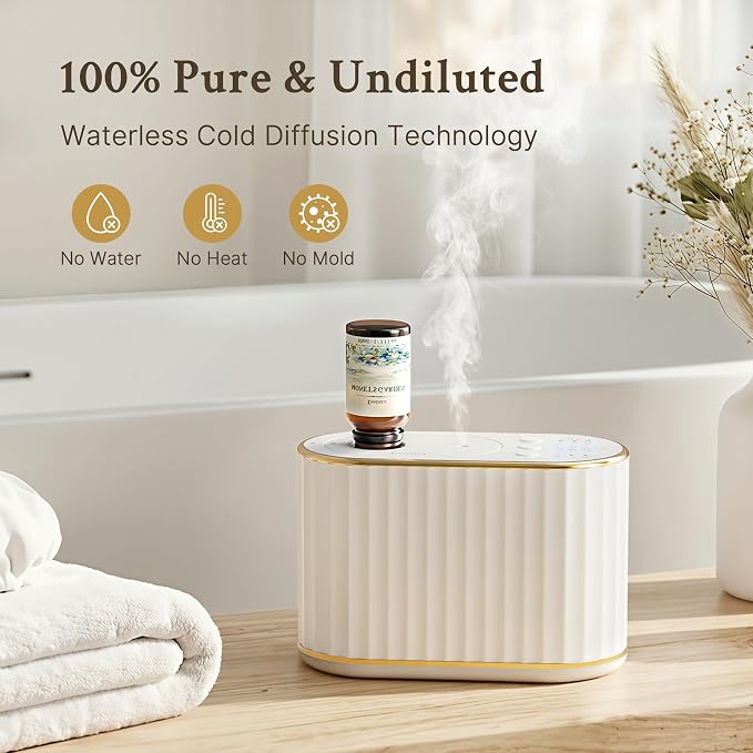 Waterless Diffuser for Home Essential Oil Diffuser, Wireless Aromatherapy Diffuser with 4 Mist Levels, 3 Time Setting, Portable Aroma Diffuser, Mini Home Fragrance for Bedroom, Office, Studio