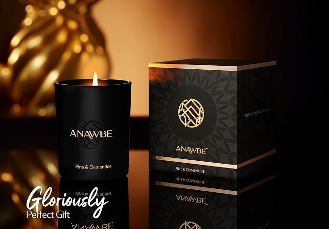 Pine & Clementine Scented Candle, Soy Candles for Men and Women, Pine Candle for Home, Elegant Black Vessel, 45-Hour Long-Burning, Gift-Ready, Aromatherapy Candle