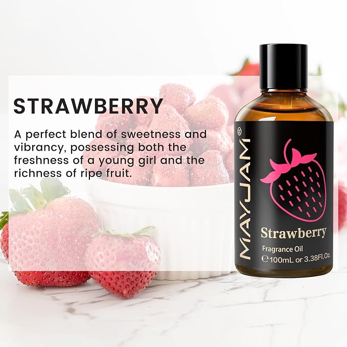 MAYJAM 100ML/3.38FL.OZ Strawberry Fragrance Oils with Glass Dropper, Essential Oils for Diffusers for Home, Long Lasting Scented Oils for Diffusers Soap Candle Making
