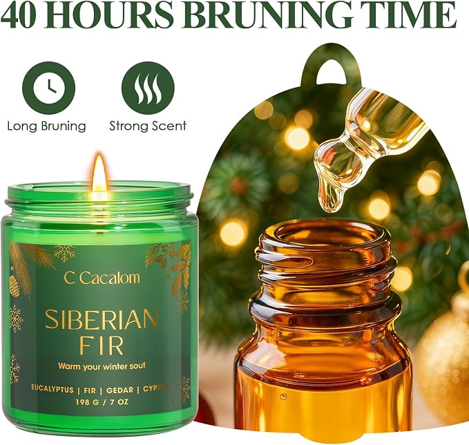 Siberian Fir Christmas Soy Candles for Home Decor, Non-Toxic Aromatherapy Scented Candles for Holiday Gifts, Cozy Cute Jar Candle, Winter Candle for Women Men