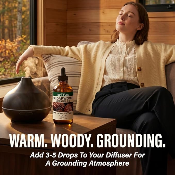 100% Pure Cedarwood Oil - 4 Fl Oz Cedarwood Essential Oil for Hair, Skin, Diffuser, Aromatherapy & DIY Soap Making Scent