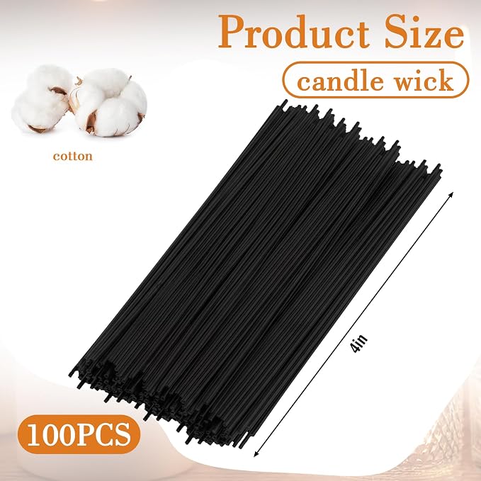 Conelist 100 Pack 4 Inch Cotton Wicks for Sand Candles Making Natural Cotton Candle Wicks, Low Smoke, No Lead and Metal for Candle Making DIY (Black)