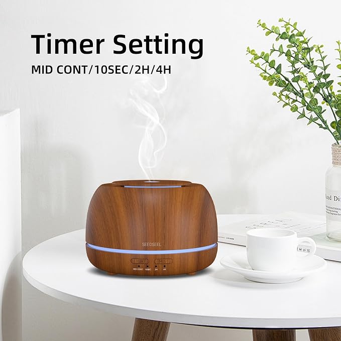 SEEDSEEL 300ML Essential Oil Diffuser with Remote Control,7 LED Colour Lights,4 Timer, Quiet,Ultrasonic Aromatherapy Diffuser for Bedroom, Living Room, Desk,Office