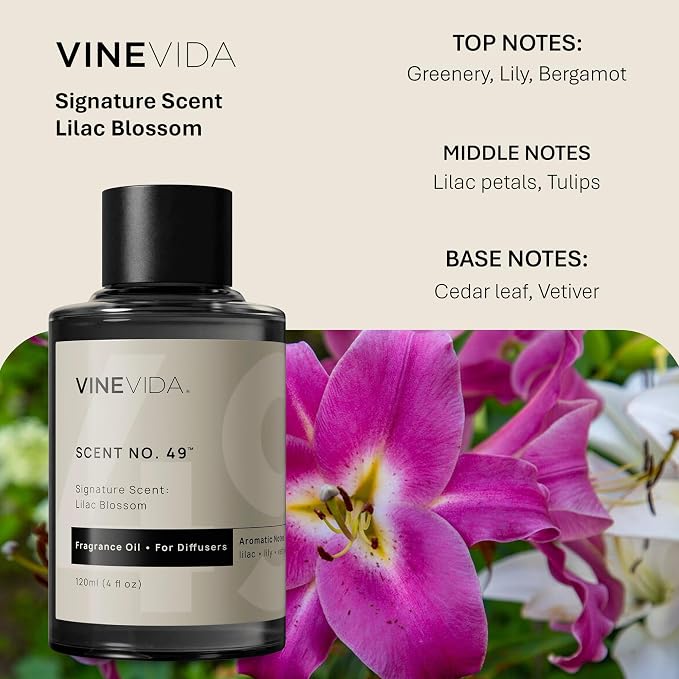 VINEVIDA [4 Fl Oz] Lilac Blossom Fragrance Oil for Cold Air Diffusers, Essential Oils for Diffuser Oil Refill & Air Freshener Room Spray