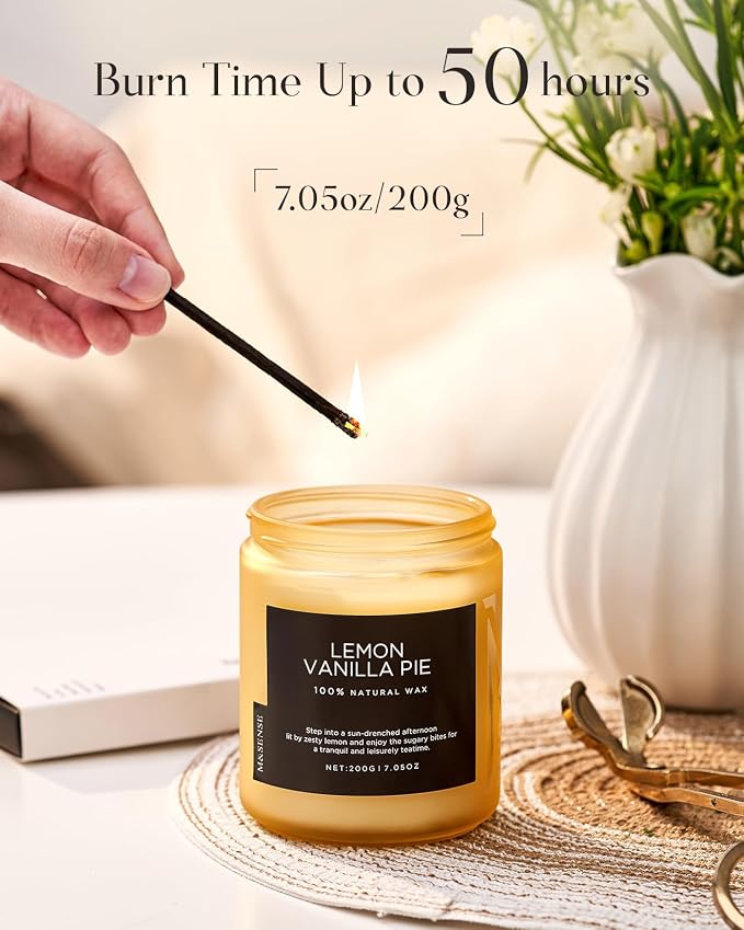 M&SENSE Lemon Vanilla Scented Candles for Home, 7.05oz Natural Soy Wax, 50 Hours Non Toxic Clean Burning, Citrus Smelling Gifts for Relaxation Stress Relief, Home Candle for Women Men