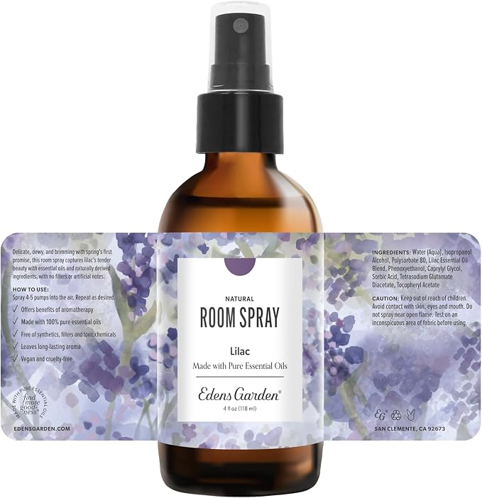 Edens Garden Lilac Aromatherapy Room Spray – Natural Essential Oil Air Freshener for Home, Pillow & Linens, Floral Refreshing & Calming, 4 fl oz (118 ml)