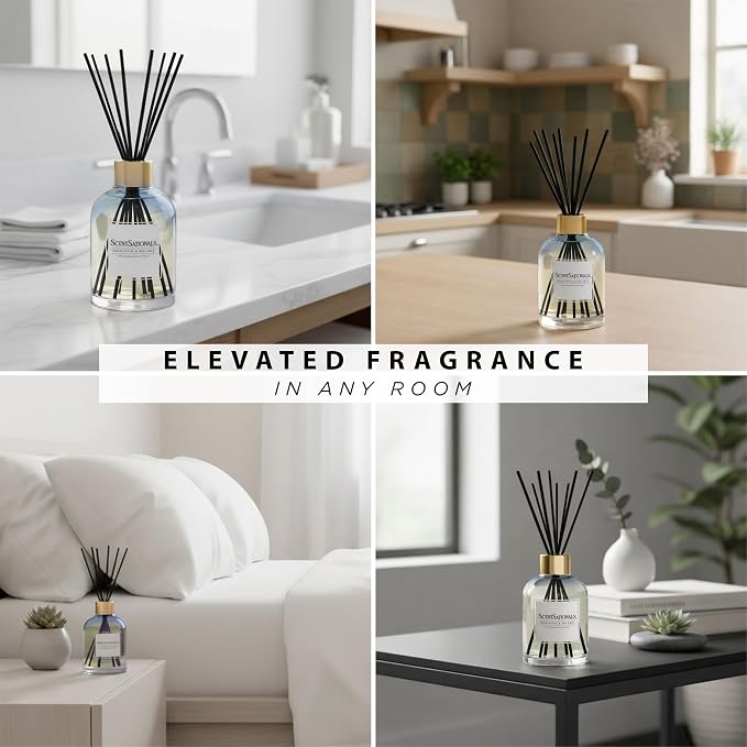 ScentSationals Water-Based Reed Diffuser - Eucalyptus & Sea Salt - 5 FL OZ Aromatherapy Reed Diffuser