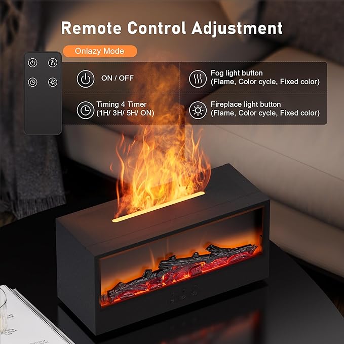 Fireplace Flame Air Diffuser Humidifier,7 Colors Aromatherapy Essential Oil Diffuser, Ultrasonic Aroma Humidifier with Remote Control & Timer