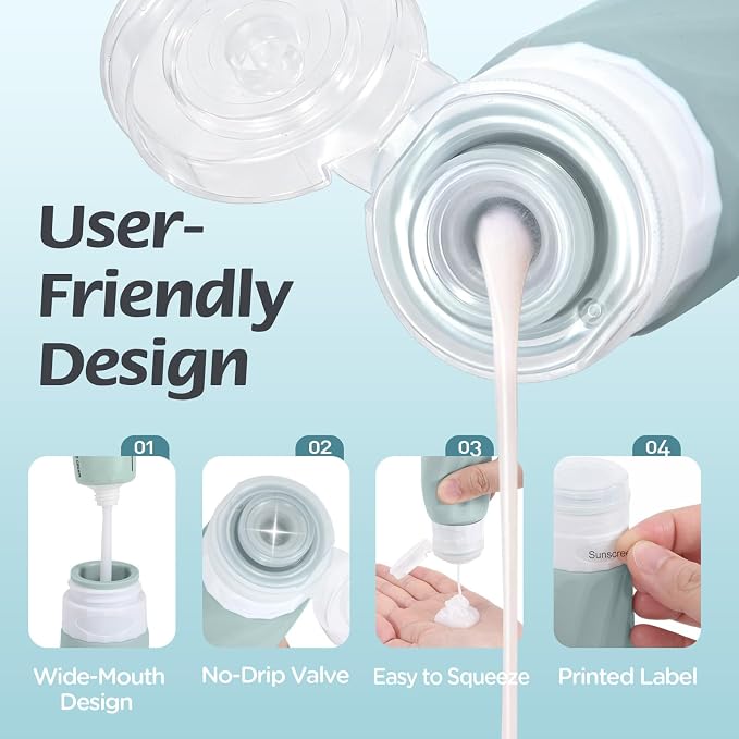 6Pcs Travel Bottles for Toiletries, TSA Approved Travel Size Toiletries Containers Set, BPA-FREE Silicone Leak Proof Refillable Bottles and Jars, Women & Men Airplane Cruise Essentials Kit