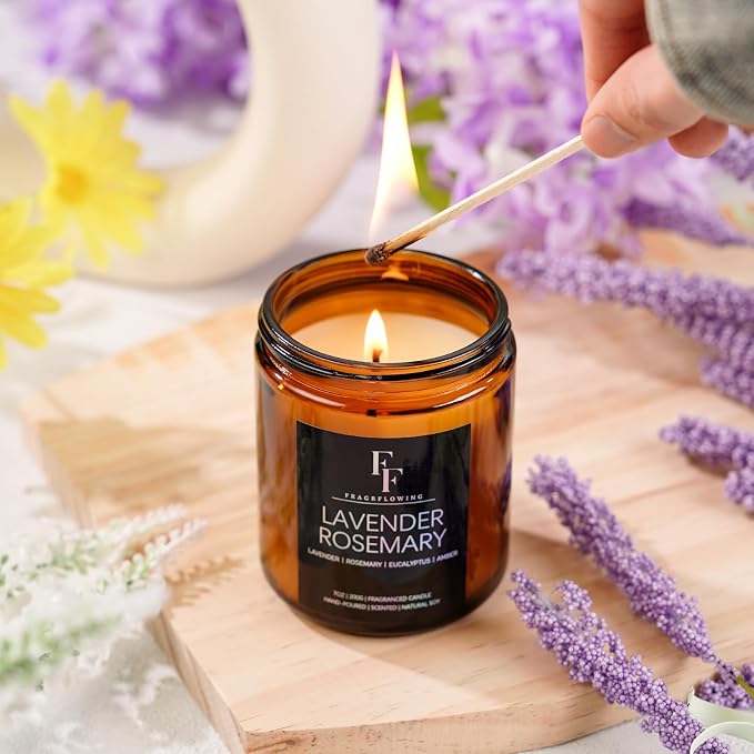 Lavender Rosemary Candle, Scented Candle for Home Soy Wax Candle, Aromatherapy Candle Gift for Women Men, 7oz