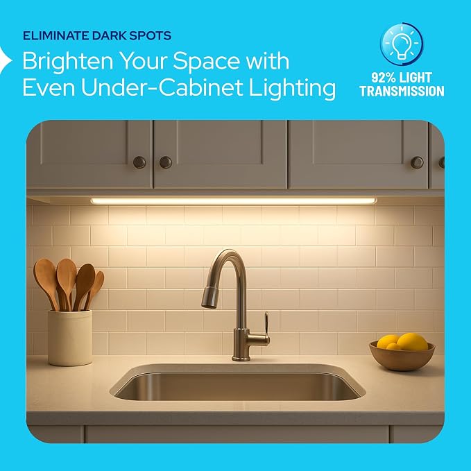 KASTLITE C-Shaped Under Cabinet Light Cover Replacement | White Ribbed Acrylic Undercabinet Lens Diffuser | 12" L x 1-7/8"W x 1-1/4"H | Under Counter Lights for Kitchen, Bathroom & Vanity | Shape B