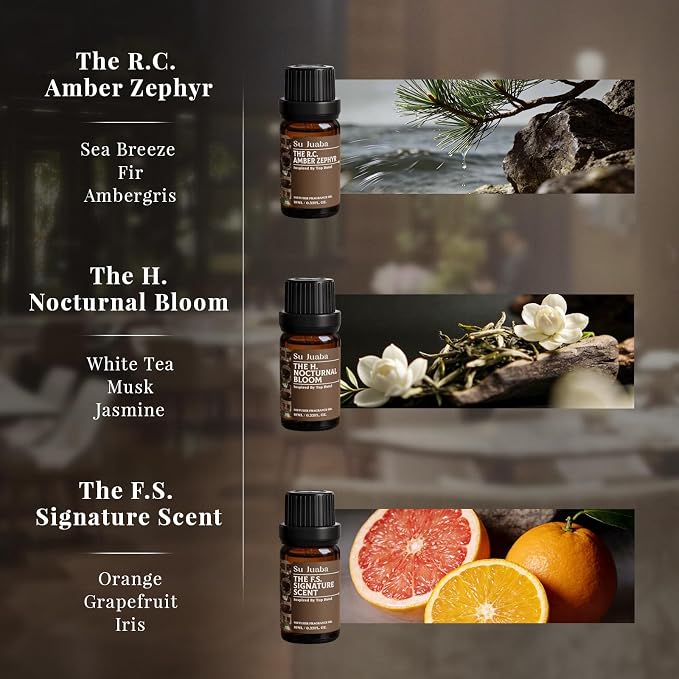 SU JUABA Hotel Collection Diffuser Oil Gift Set, Luxury Scents Inspired by Iconic Hotels, Fragrance Oil Perfect for Waterless Diffusers, Air Freshening, and DIY Crafting - 6x10mL