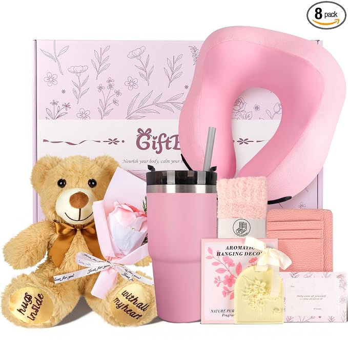 Mother‘s Day Gift for Her, 8PC Thinking of You Gift Basket for Women, Girlfriend, Wife, Self Care Gifts for Women, Get Well Soon Gift Baskets for Women, Birthday Gift Care Package Gifts Set for Her