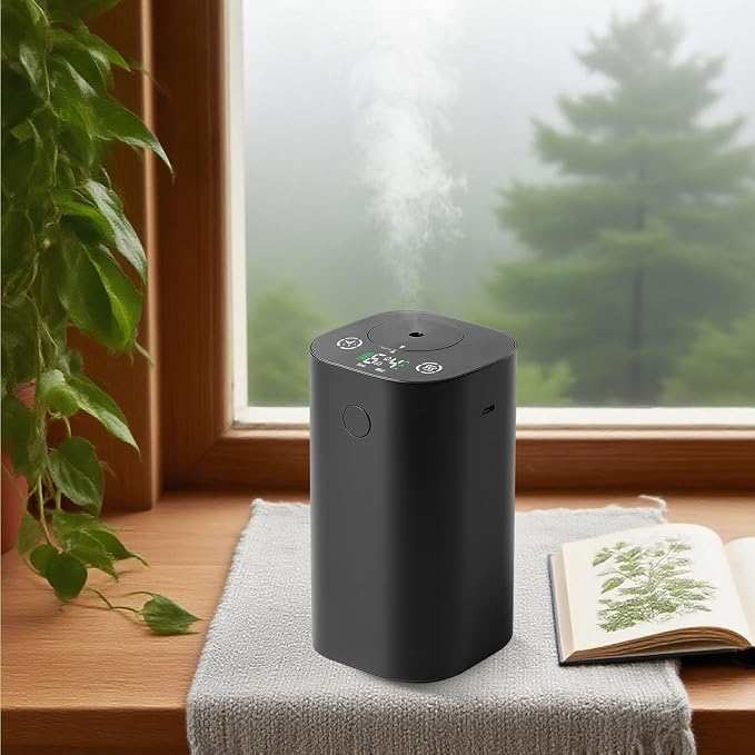 Waterless Essential Oil Diffuser with 50ml Fragrance Oil, Rechargeable Nano Mist Diffuser for Home, Car & Office, 4 Timer Settings, 4 Mist Levels, Up to 600 Sq Ft Coverage