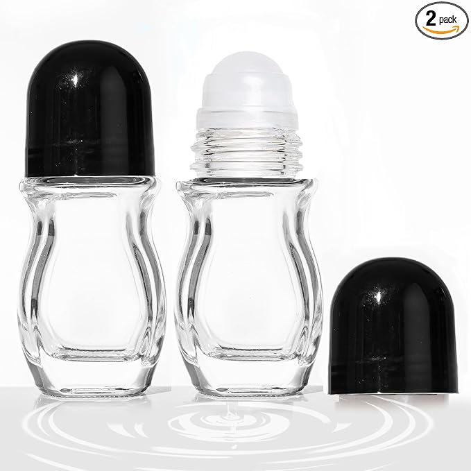 2 Pcs 30ml Glass Roll On Bottles - Empty Refillable Rollerball Containers for DIY Deodorant, Essential Oils, Perfume & Skincare Making (2pcs Oval)
