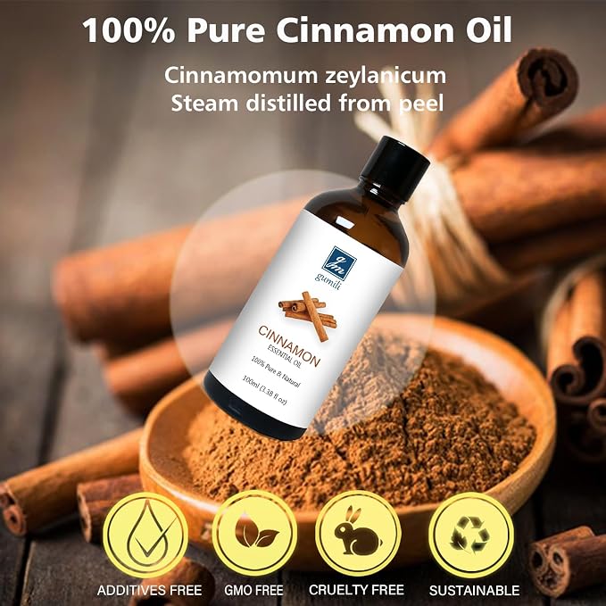 GM Gumili Cinnamon Essential Oil, 100% Pure Undiluted Cinnamon Oil for Diffuser, Massage - 100ml/3.38 oz