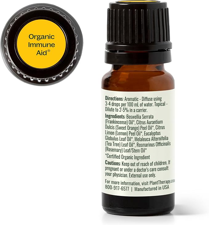 Plant Therapy Organic Immune Aid Essential Oil Blend, 10 mL (1/3 oz), 100% Pure, Undiluted, Supports a Healthy Immune System, Encourages Overall Wellness