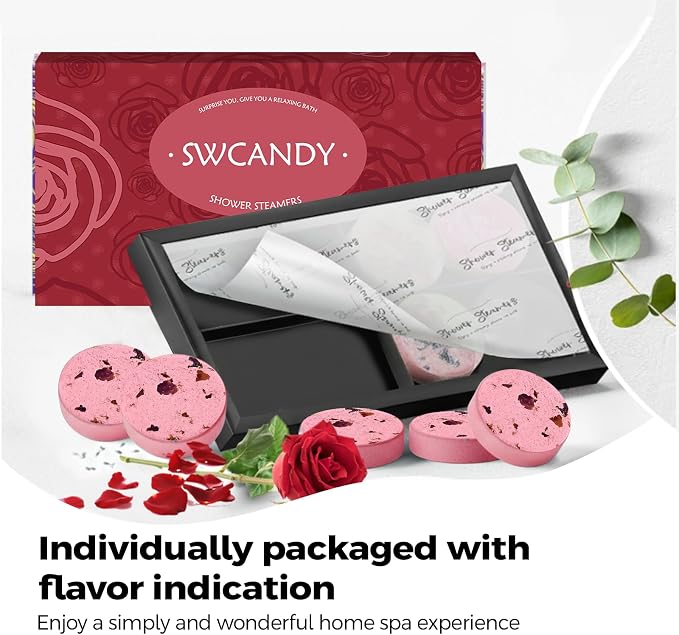 SWCANDY Shower Steamers Aromatherapy Birthday Gifts for Women Travel Essentials, 8 Pcs Rose, Bath Bombs Shower Bombs with Natural Essential Oils, Relaxation Home SPA