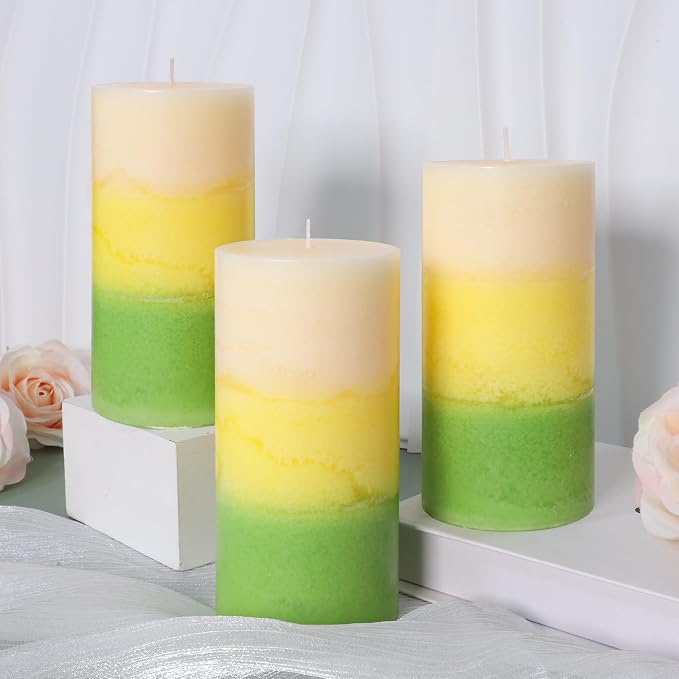 Pillar Candles, Freesia Scented Candles 70+Hour Long Lasting Burn Time, 3 X 6 Inches Candles for Wedding Home Décor, Set of 3