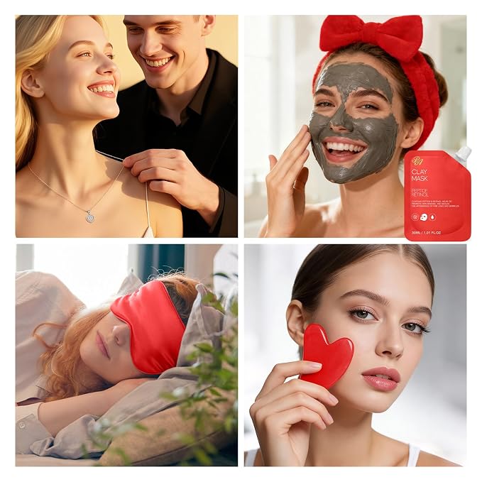 25 Pcs Mother's Day Gift, Red Rose Bath & Body Gift Basket Set for Women, Hydrating Skin Care Set, Home Spa Self Care Gifts, Cosmetic Bag, Necklace, Christmas, Birthday, Anniversary
