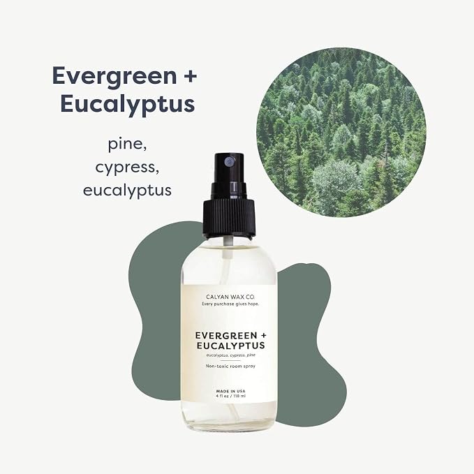 Calyan Wax Co. Evergreen & Eucalyptus Room Spray - Clean Air Freshener - Natural Room Deodorizer - Air Freshener Spray for Home - 4 fl oz