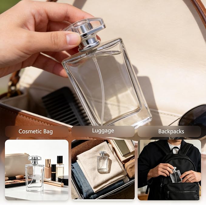 100ml Glass Refillable Perfume Atomizer | clear glass atomizer, fine mist, leakproof, refillable. Perfect travel replacement for bulky bottles