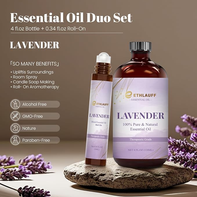 Lavender Essential Oil, Natural Lavender Oil Premium Grade for Diffusers, Skin Care, Massage, Humidifiers, DIY Candles, Soap Making