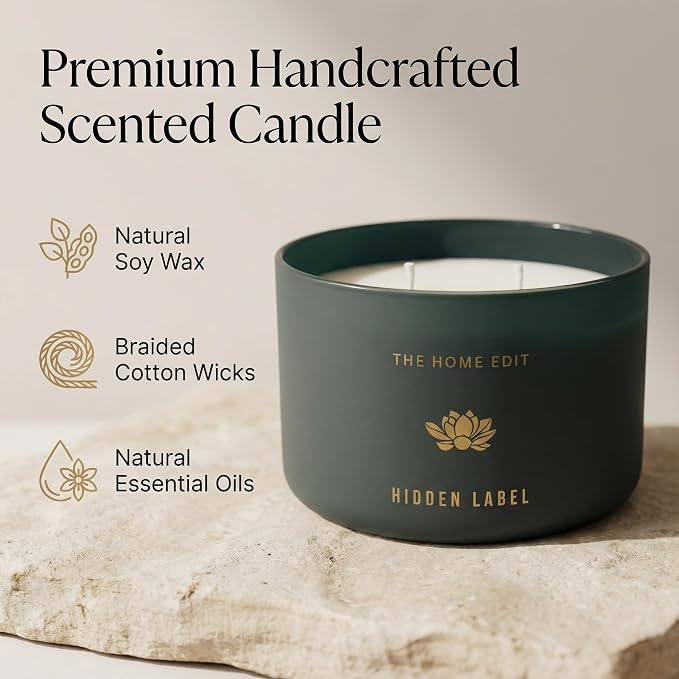 Hidden Label Marine & Flower Soy Candle, 10oz 2-Wick, 45H Coastal Fresh | Ocean Floral Aromatherapy | Non-Toxic Vegan Phthalate-Free | Even Melt No Tunneling | Modern Green Reusable Gift Jar