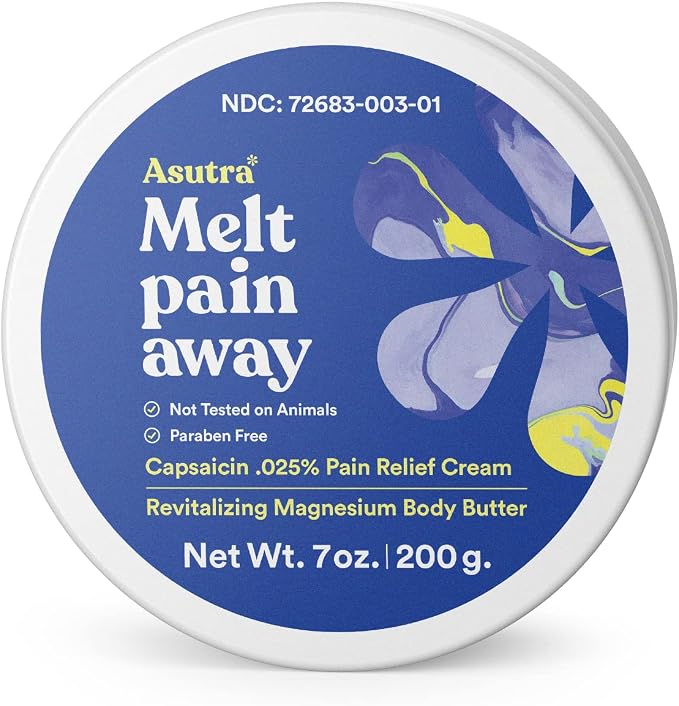 ASUTRA Melt Pain Away Magnesium Cream for Pain Relief for Feet and Body, Warming Capsaicin Cream Formula for Leg Cramps, Post-Workout Muscle Soreness, HSA/FSA Approved (Lemongrass, 7 oz)