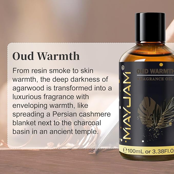 Oud Warmth Fragrance Oil Essential Oil, MAYJAM 3.38FL.OZ Oud Warmth Oil for Diffusers for Home, Long Lasting Scented Oils for Soap Candle Making - 100ML