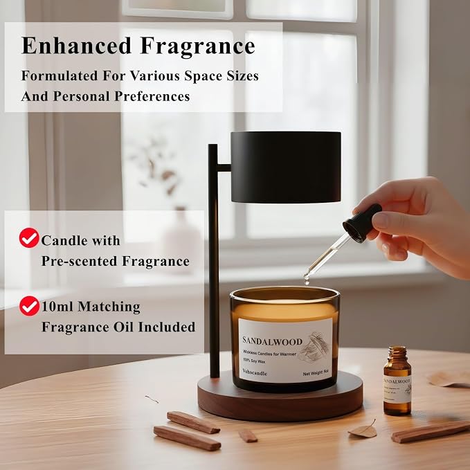 VOHO Sandalwood Wickless Candles for Candle Warmer Lamp, 9oz Soy Scented Candles & 10ml Essential Oils for Customizable Aroma, Wickless Sandalwood Candle for Warmer Lamp Holiday Birthday Gifts for Men