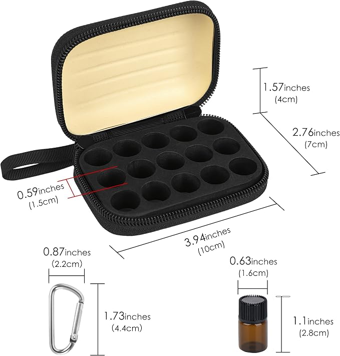 2Pcs Mini Essential Oil Bottle Case with 30 Empty 2ml Vials, Travel Storage Organizer Box for Essential Oils, Compact Aromatherapy Holder for Home, Travel & Outdoor Use (15 Slots) (Black)