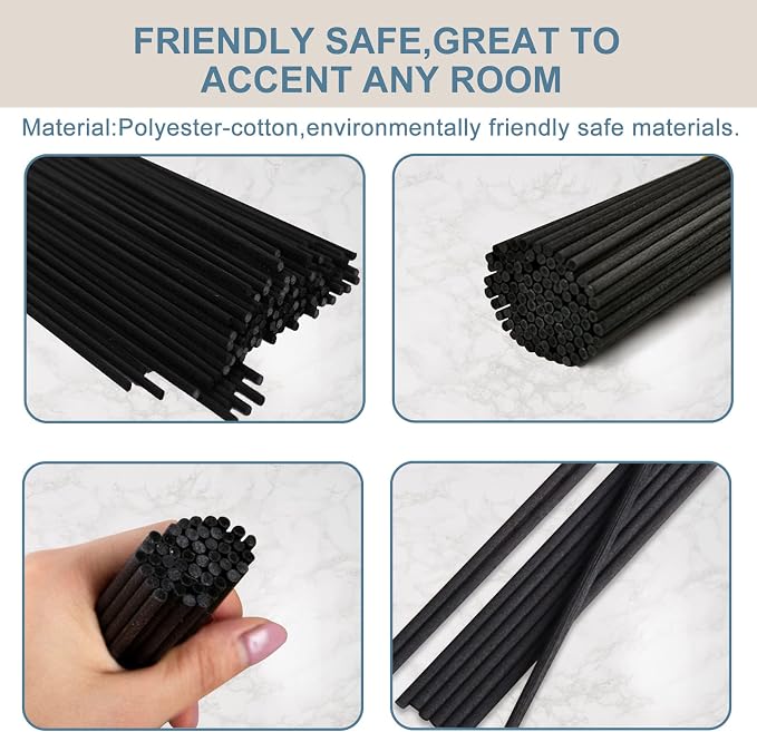 HOSSIAN 50pcs Reed Diffuser Sticks - Wood Rattan Reed Sticks - Essential Oil Aroma Diffuser Sticks - Spa Aromatherapy - Black - 7.87"/20cm