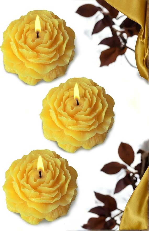 Peony Flower Shaped Candle with Scent, Soy Wax Blend Aromatherapy Candle, Gift Candle, Gifts for Women, Candles for spa, Stress Relief, Meditation, Wedding, Home Decor, Relaxing Atmosphere, (Yellow)