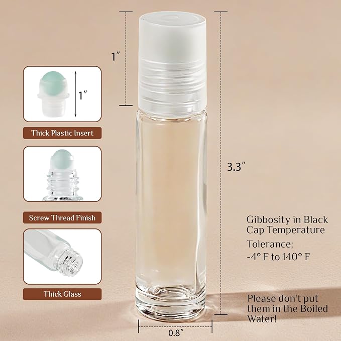 Hoa Kinh Roller Bottles for Essential Oils 10ml 48Pack Empty Clear Glass Perfume Roller Bottles with Frosted Glass Balls Refillable Roller Ball Applicator for Hair, Essential Oil