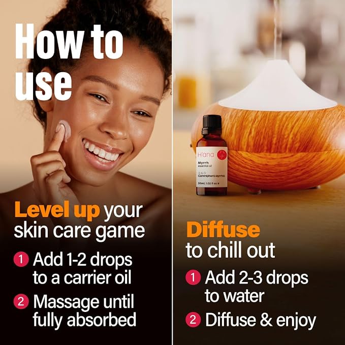 H'ana Myrrh Oil - 1.02 Fl Oz Myrrh Essential Oil for Hair, Skin, Diffuser, Aromatherapy & DIY